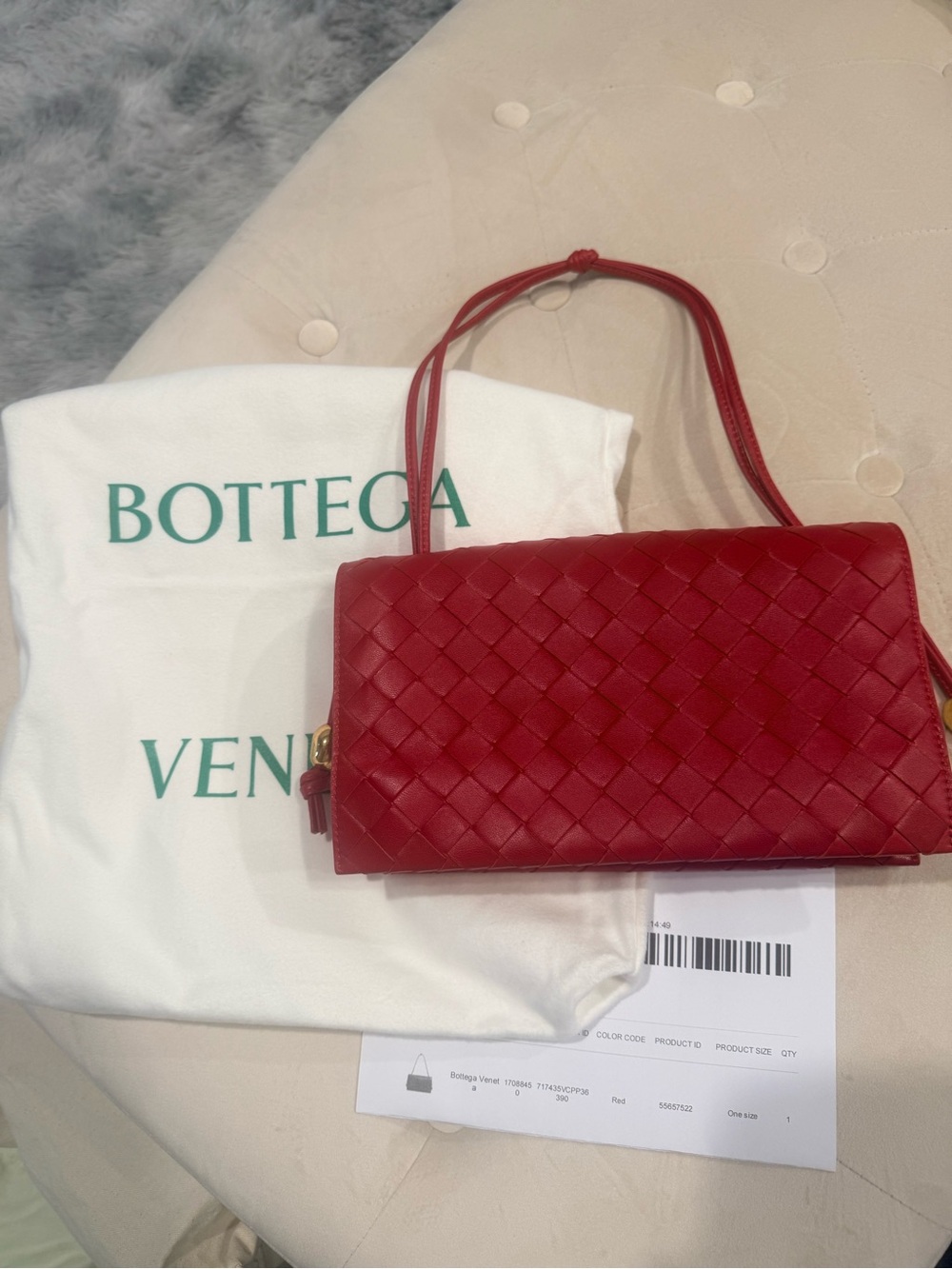 Bottega Veneta Red Intrecciato Woven Leather Shoulder Bag with golden hardware